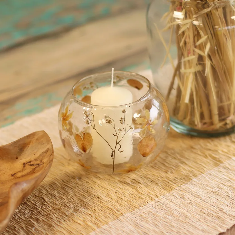 Naturale Floral Glass Large Bowl Candela Porta Rosa - — foto 2