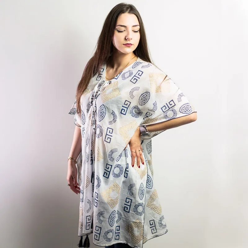Nomad Sari On the Med Collection Kaftan Oro & Blu Greek Motiff Handpainted — foto 6