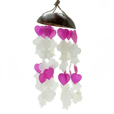 Coconut & Capiz Windchimes Pink and Bianco Mix Shapes 35cm