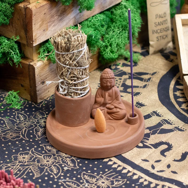 Multi Purpose Buddha Incenso Plate Naturale Terracotta Style — foto 6