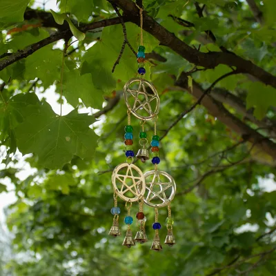 Indian Chimes Brass Tri-Pentagram 7 Bells 9.5x32cm — foto 3