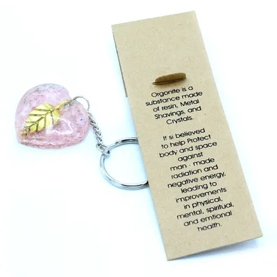Orgonite Power Keyring Rosa Quartz Heearts Golden Leaf — foto 4