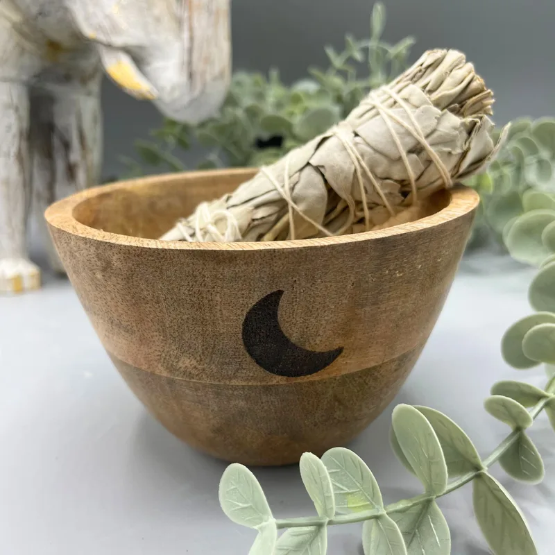 Ciotola di Stesura e Offerte Rituali in Legno – Tre Lune – 12x7cm — foto 1