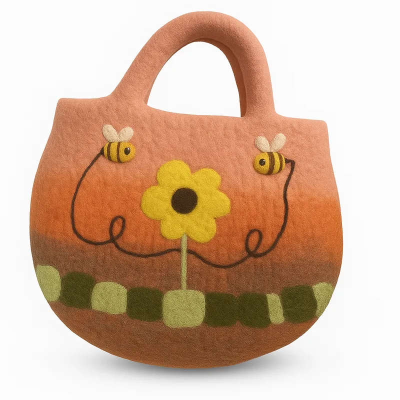 Sun Fiore & Bees Felted Bag 35x27cm