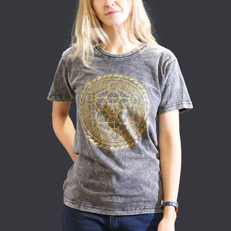 Nomad Sari Stonewashed Cotton T-Shirt – Chakra – Dark Grey – Small