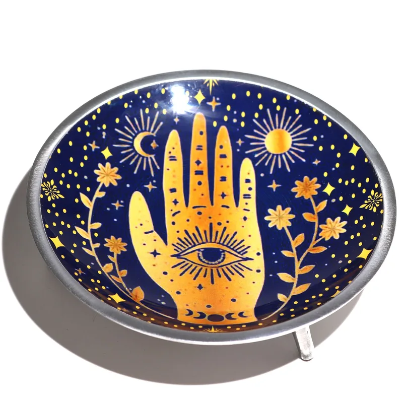 Triple Leg Enamelled Offering Plate Hamsa Midnight Blu — foto 1