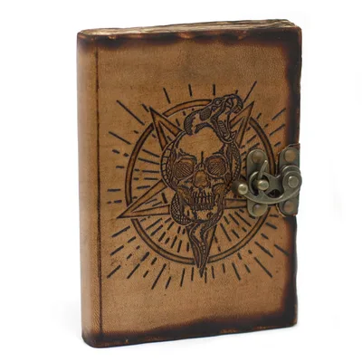 Leather Pentagon & Skull with Burns Detail Notebook