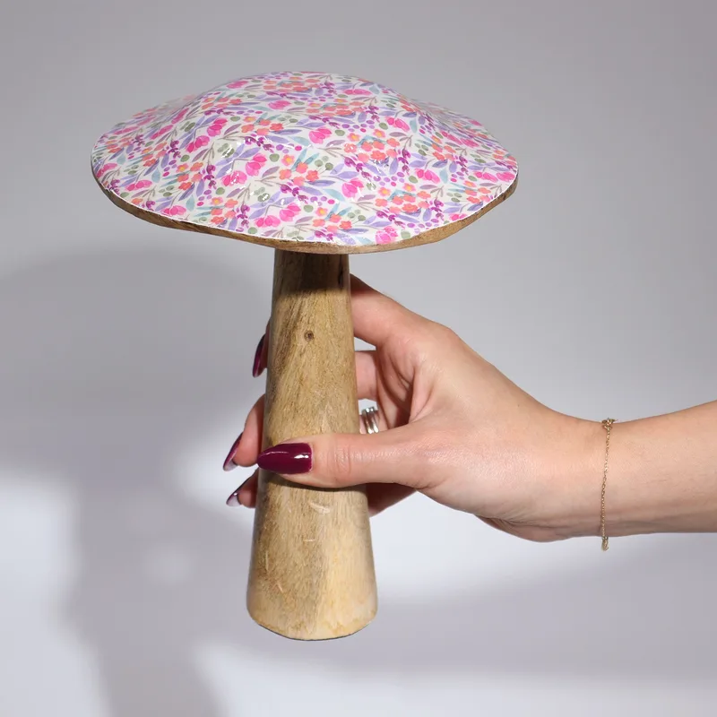Large Enamelled Mushroom 20cm Mediterranean Tile Pattern