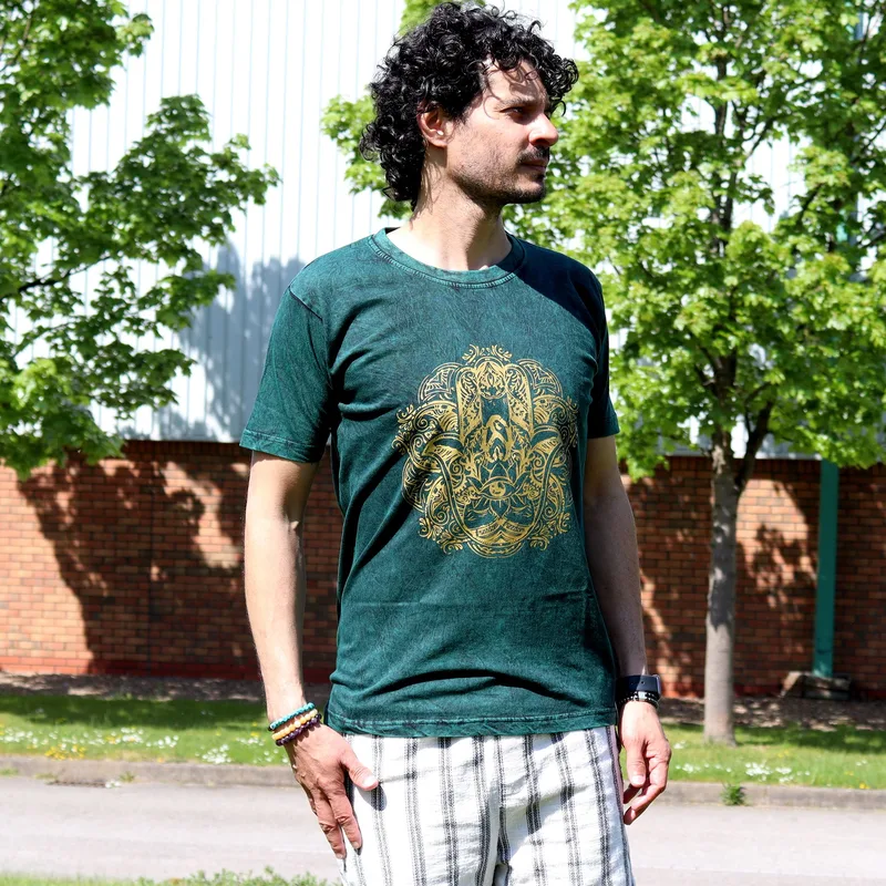 Nomad Sari Stonewashed Cotton T-Shirt – Hamsa – Verde – Medium — foto 2