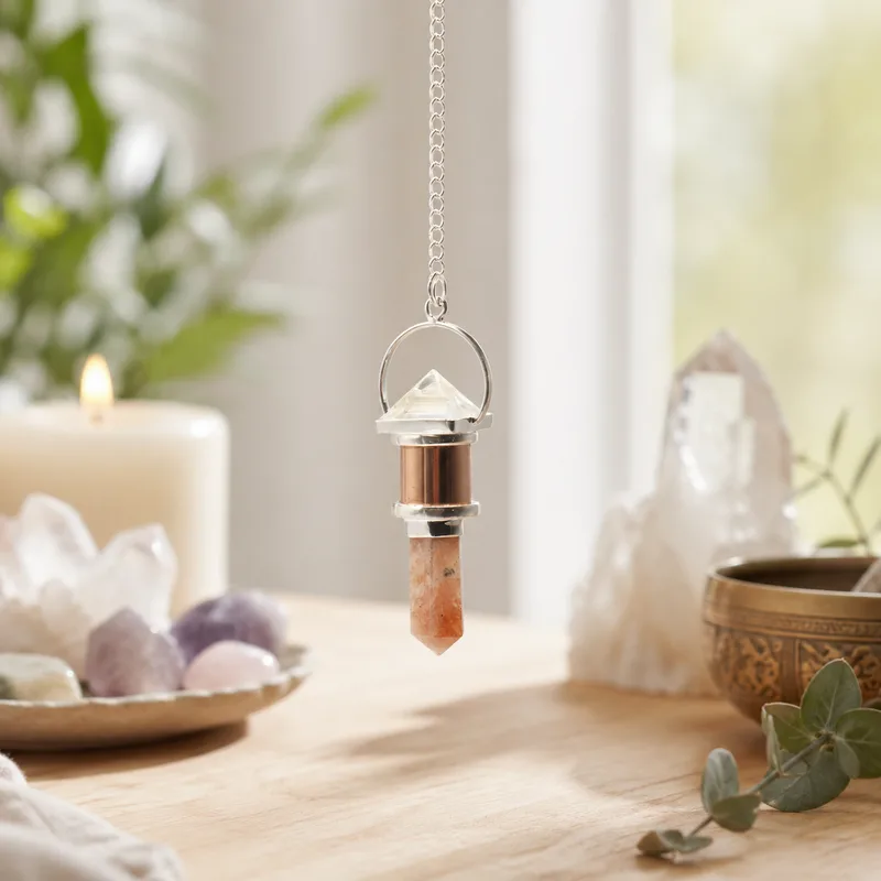 The Moon Chamber Combo Piece Copper Pendulum Clear Quartz & Sunstone — foto 2