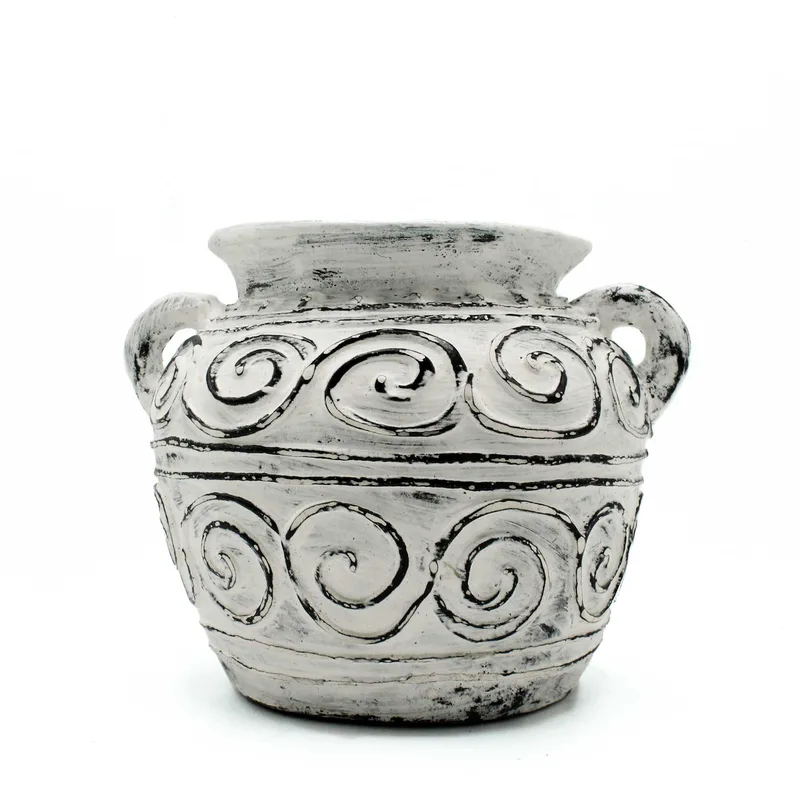 Greek Clay Plant Pot With Handles Crema 15cm