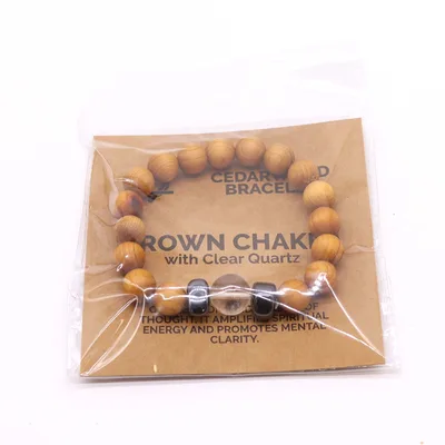 Bangle in Legno di Cedro Corona del Chakra con Quarzo Trasparente — foto 1