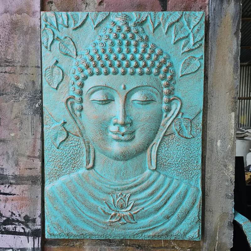 Large Buddha Iron Frame Turquoise Relief 0.7x1m
