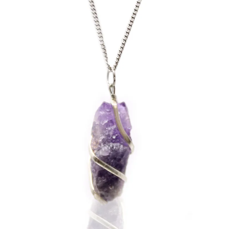 Cascade Wrapped Gemstone Necklace Rough Amethyst — foto 1