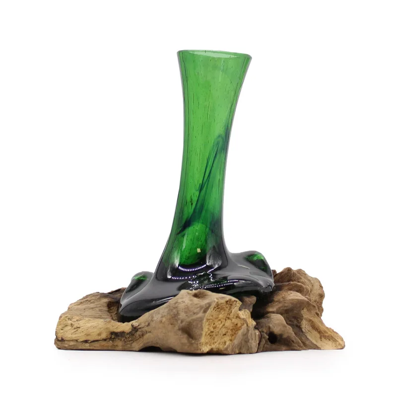 Recycled Beer Bottles Fiore Vase on Legno — foto 1