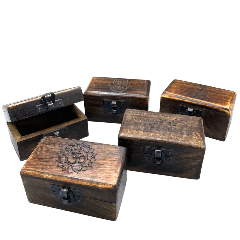 Set of 5 Wooden Pill Scatola 9x5x4cm Carved Designs — foto 2