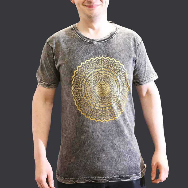 Nomad Sari Stonewashed Cotton T-Shirt – Mandala – Dark Grey – Small