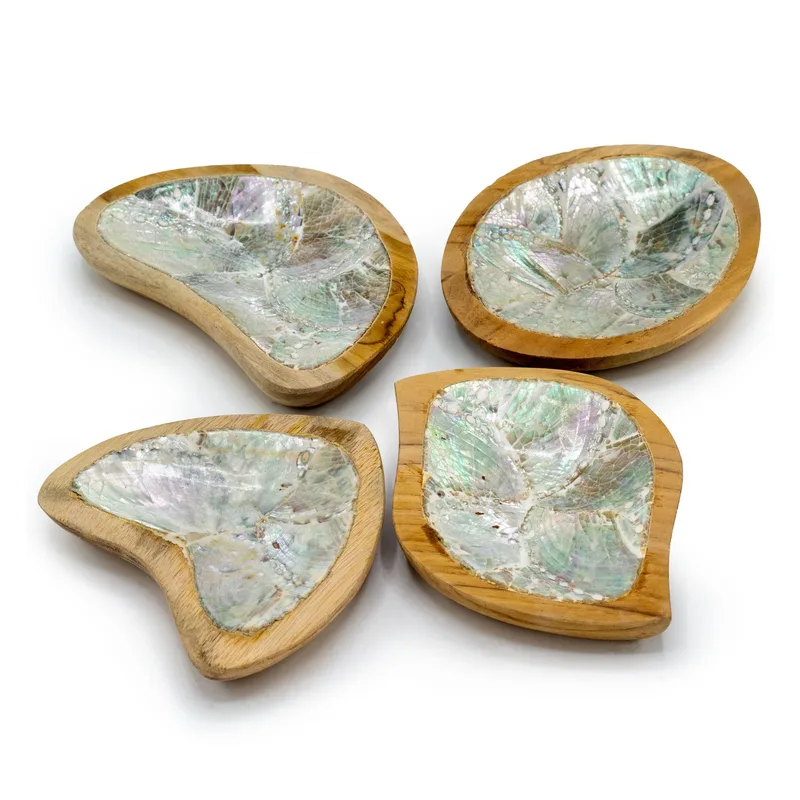 Set of 4 Teak Mini Bowls with Shell Decor — foto 3
