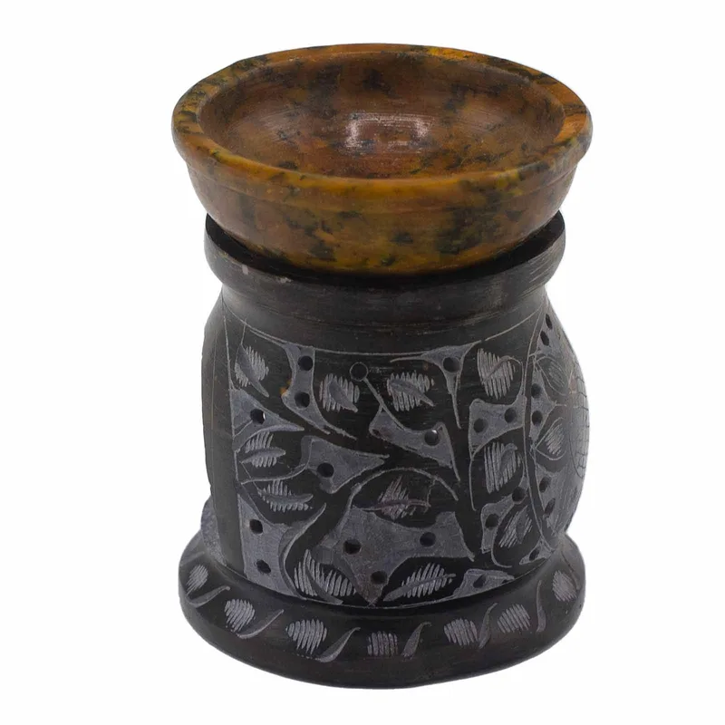 Soapstone Olio Bruciatore 10cm Mandala Fiore Nero & Yellow — foto 1