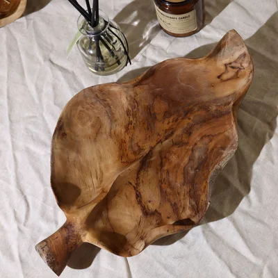 Large Leaf Shaped Teakwood Fruit Bowl - 40x24x5cm — foto 2