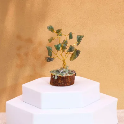 Mini Gemstone Trees On Legno Base - Verde Aventurine (15 stones)