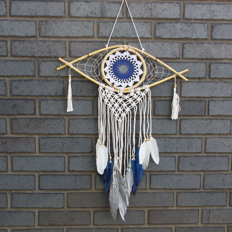 Protection Dream Cather Med Macrame Eye White/ Blue/Grey