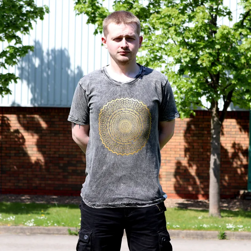 Nomad Sari Stonewashed Cotton T-Shirt – Mandala – Dark Grey – Large — foto 1