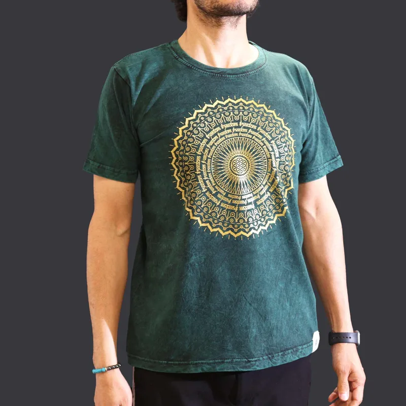 Nomad Sari Stonewashed Cotton T-Shirt Mandala Verde Medium — foto 1