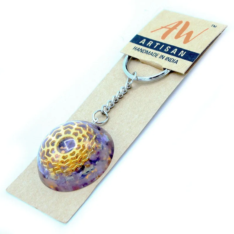 Orgonite Power Keyring Amethyst Mandala Hearts