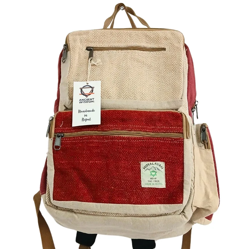 Large Boxy Hemp Backpack Wine & Crema