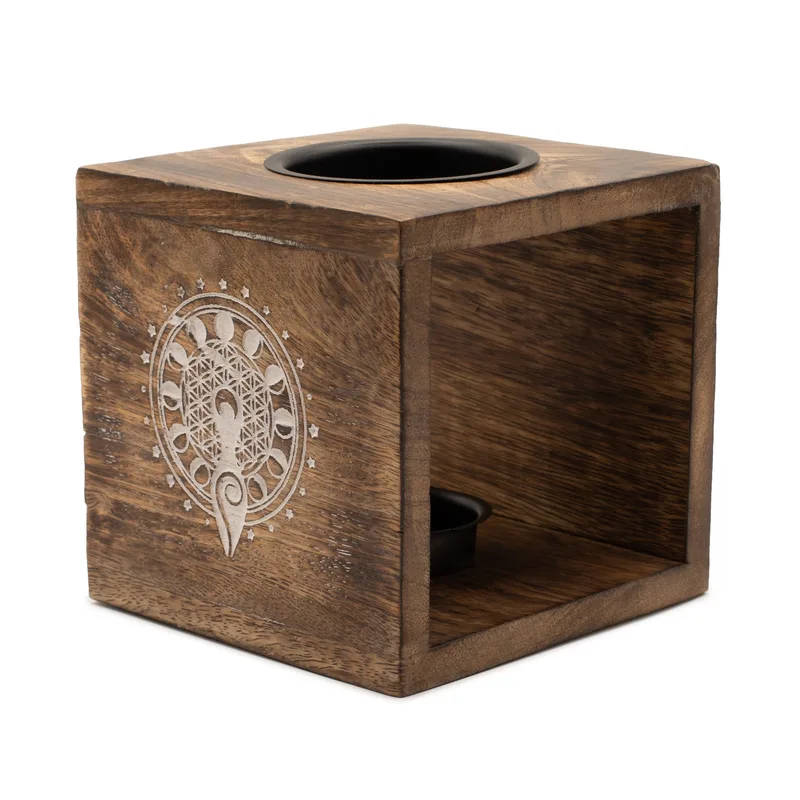 Large Square Mango Legno Olio Bruciatore Moon Goddess