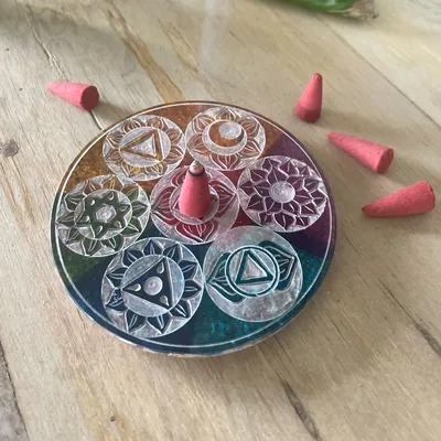Soapstone Disc Incenso Porta 10cm Seven Chakra — foto 4