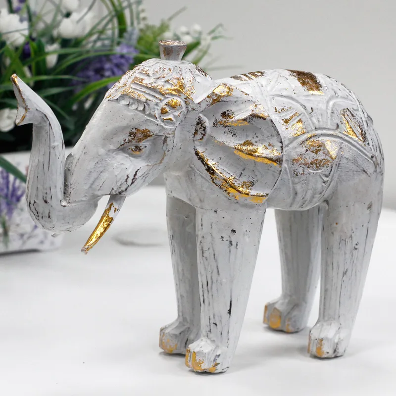 Legno Carved Elephant Bianco Oro — foto 1