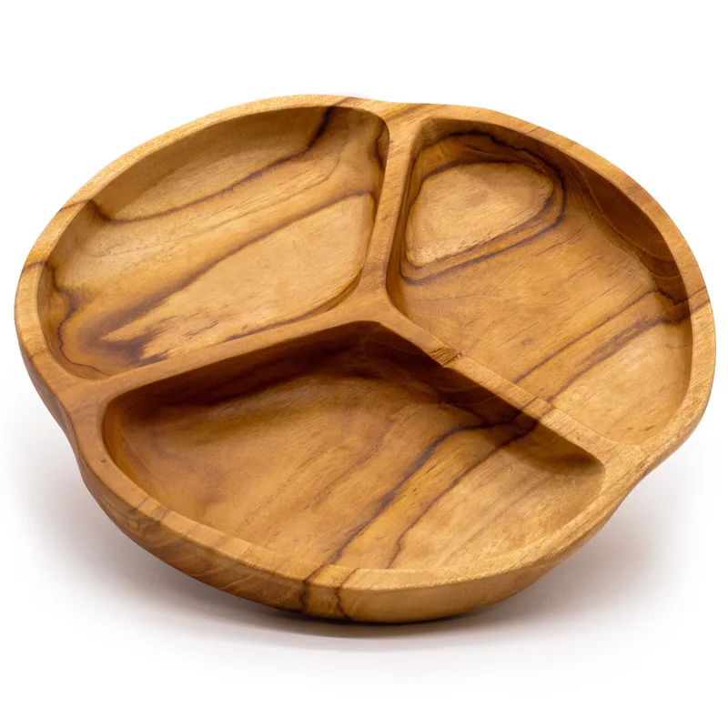 Smooth Teakwood Fruit Bowl Three Sections 30x4cm — foto 2