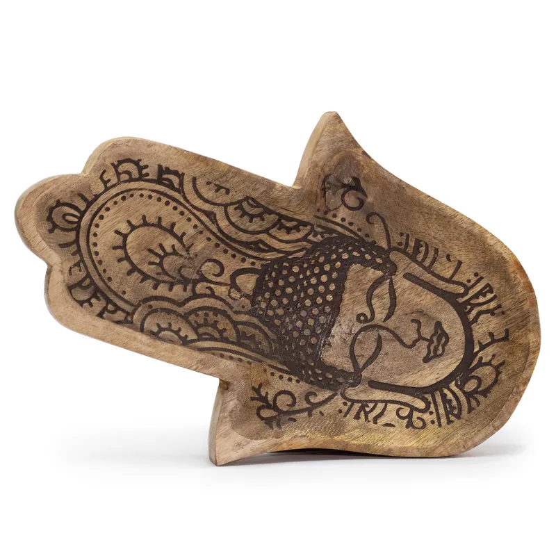 Long Tray 30x20.5x2.5cm Hamsa Shape with Buddha Nero Engraved