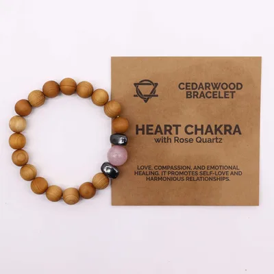 Bracciale in legno di cedro con chakra del cuore e quarzo rosa — foto 3