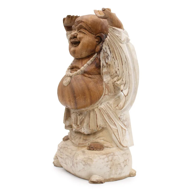 Hand Carved Buddha Statue 40cm Hands Up Whitewash — foto 2