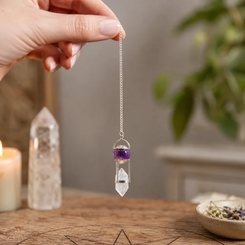 Seeker of Truth Double Power Pendulum Amethyst Globe Clear Quartz Double Terminated — foto 2