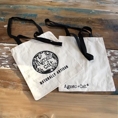 Borsa in cotone Agnes e Cat – 180g/m² – 35x30 cm – Realizzata a Mano con Materiali Naturali — foto 2