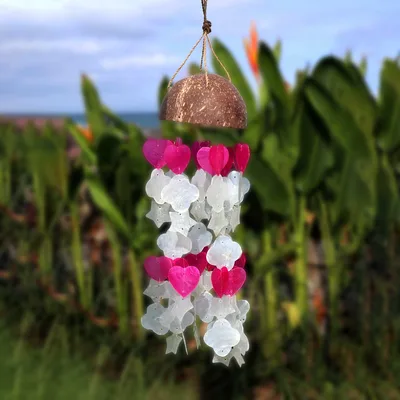 Coconut & Capiz Windchimes Pink and Bianco Mix Shapes 35cm — foto 1