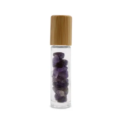 Olio Roller Bottiglia con Pietra Preziosa – Amethyst – Cappuccio in Legno + Punta Roller in Pietra Preziosa per Flacone da 5 ml – Amethyst — foto 1