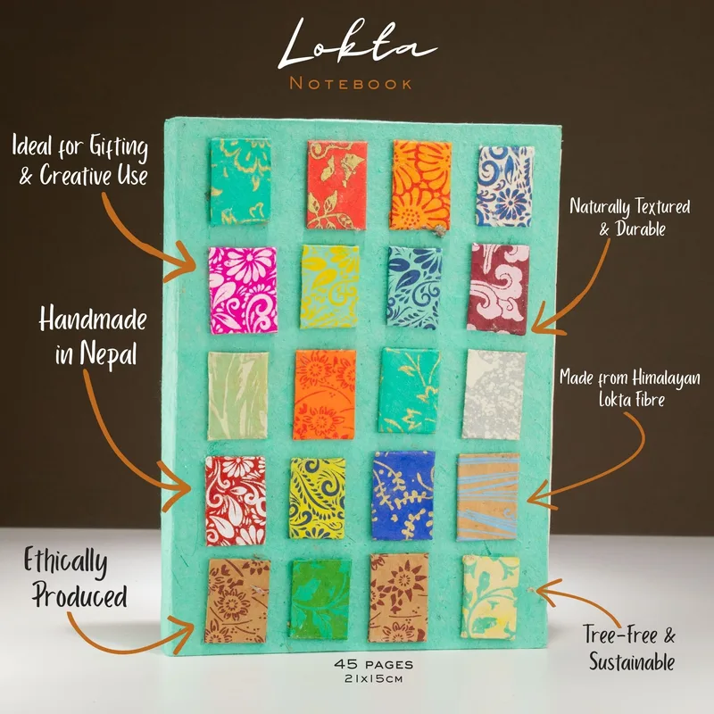 Lokta Mini Tiles Notebook – Large – 45 Leaves – Includes Bookmark – Teal — foto 4