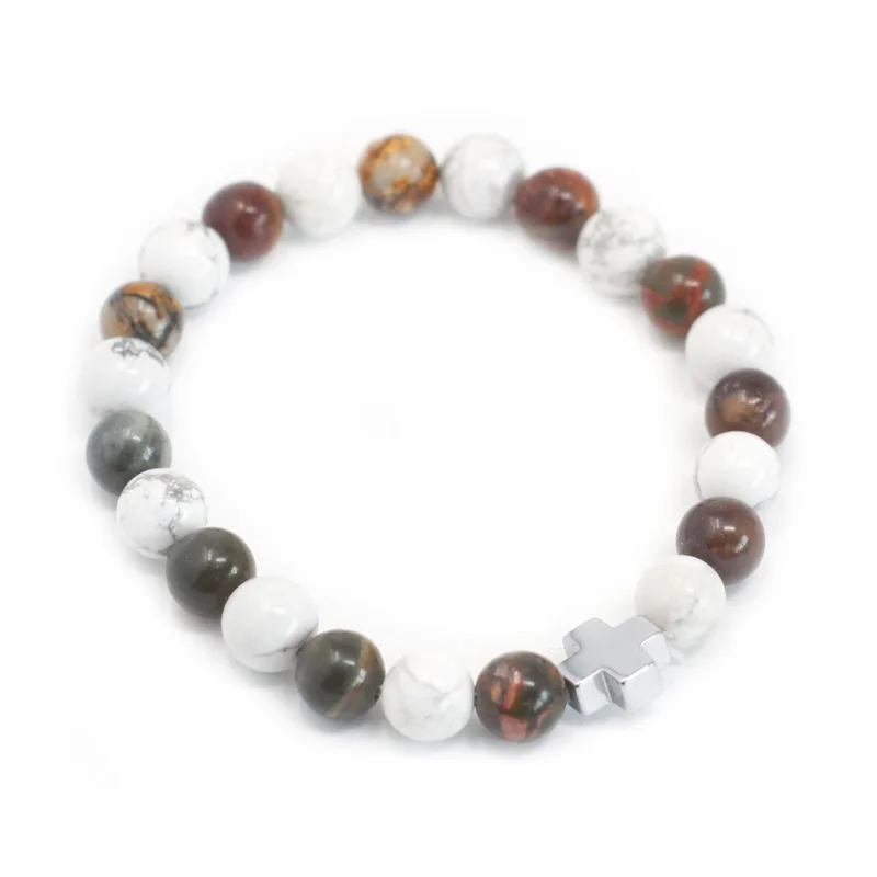 Set di 2 Braccialetti Amicizia con Pietre Preziose – Pace – Giada Picasso e Calcitto Bianco — foto 1