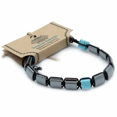 Bracciale Shamballa in Magnetite e Eritritro con Cubi Turchesi — foto 1
