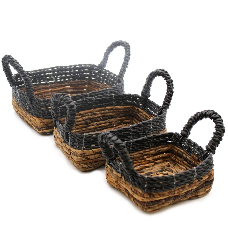 Banana Leaf & Hitam Raffia Square Basket- Set of 3 — foto 5