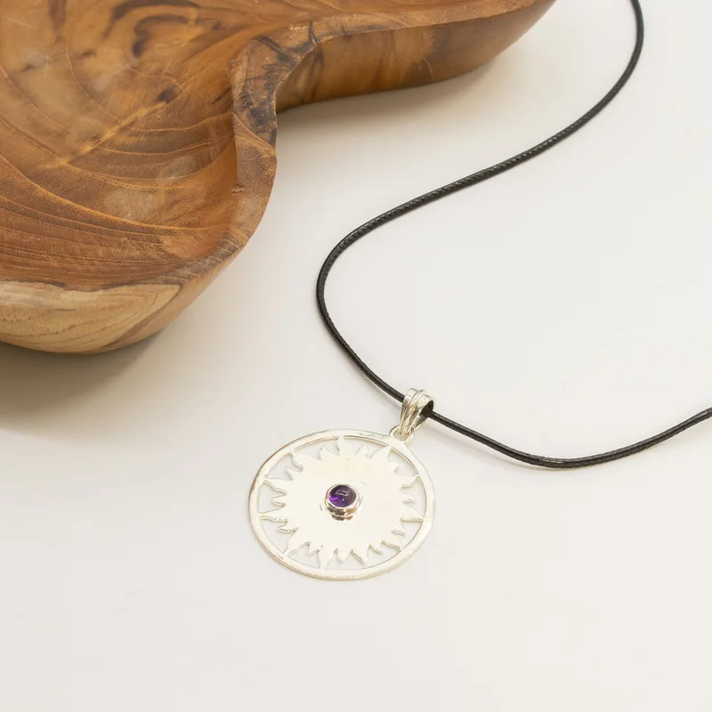 Indian Devotional Pendant Argento Plated Sun Worship Amethyst — foto 5