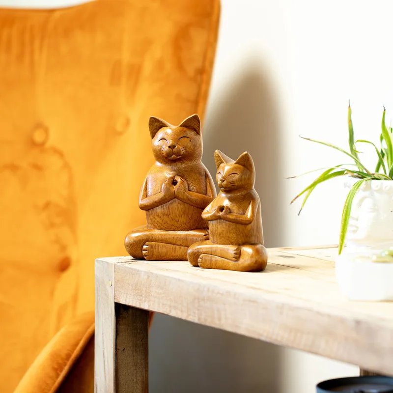 Wooden Carved Incenso Burners Lrg Yoga Cat — foto 4