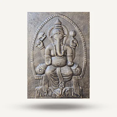 Grand Cadre en Fer Ganpati en Relief Doré Antique - 0,7x1m — foto 1