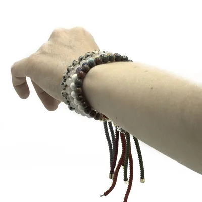 925 Argento Plated Gemstone Charcoal String Bracelet Dalmation Jasper — foto 1