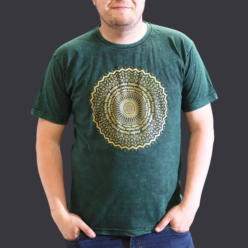 Nomad Sari Stonewashed Cotton T-Shirt – Mandala – Verde – XL — foto 1